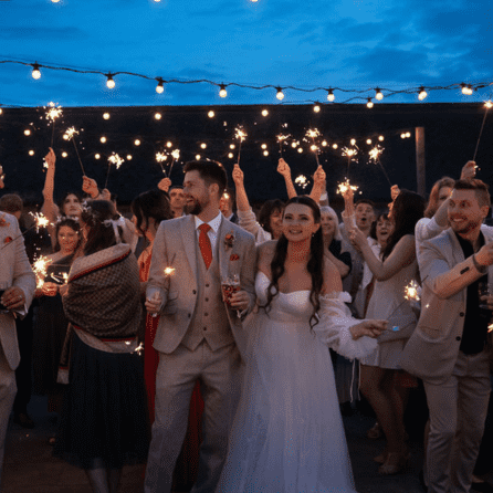 wedding party reception at barn wedding venue